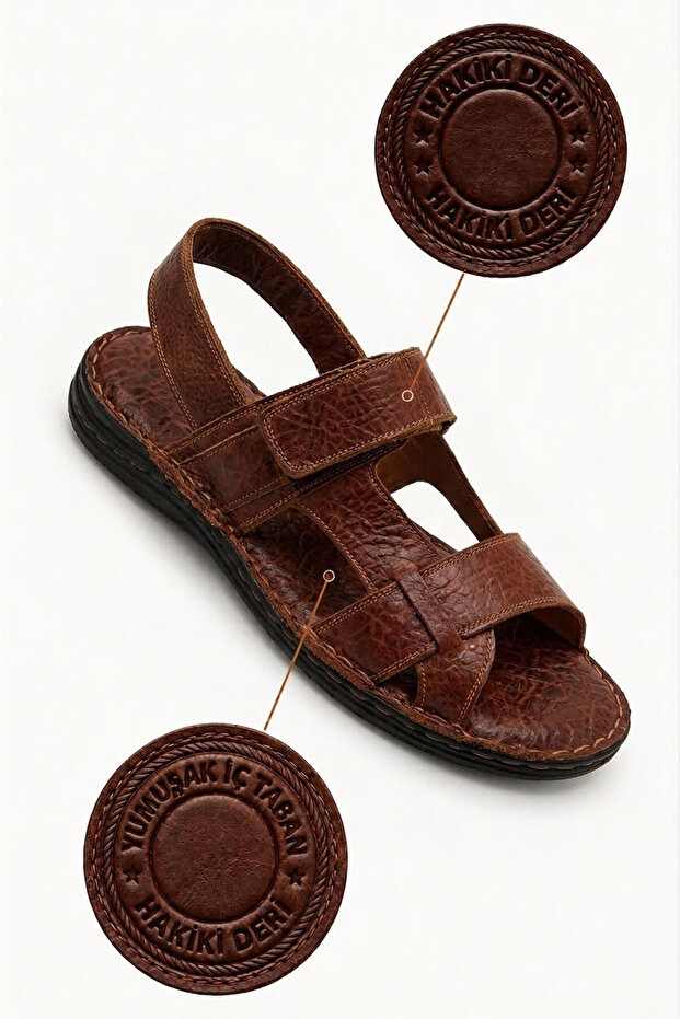 100% Genuine Leather Inside and Out, Tan Sandals