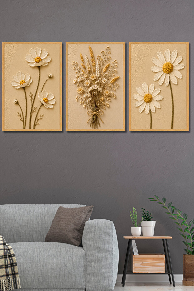 Frame-Looking Daisy Bouquet Painting Set - Wall Decoration for Living Room, Bedroom, Office, Kitchen