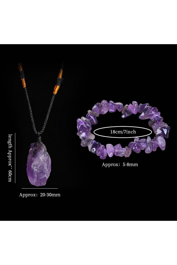 As Shown 2 Pcs set 2 Pcs/set Natural Amethyst Chip Stone Bracelets Pendant Necklace Set Men Women Yo