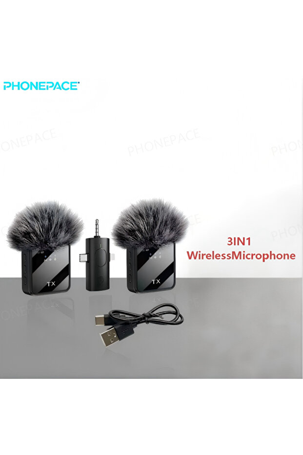 2PCS Lavalier Mic Wireless Lavalier Microphone Noise Cancelling Clip Mic Rechargeable For IOS Androi