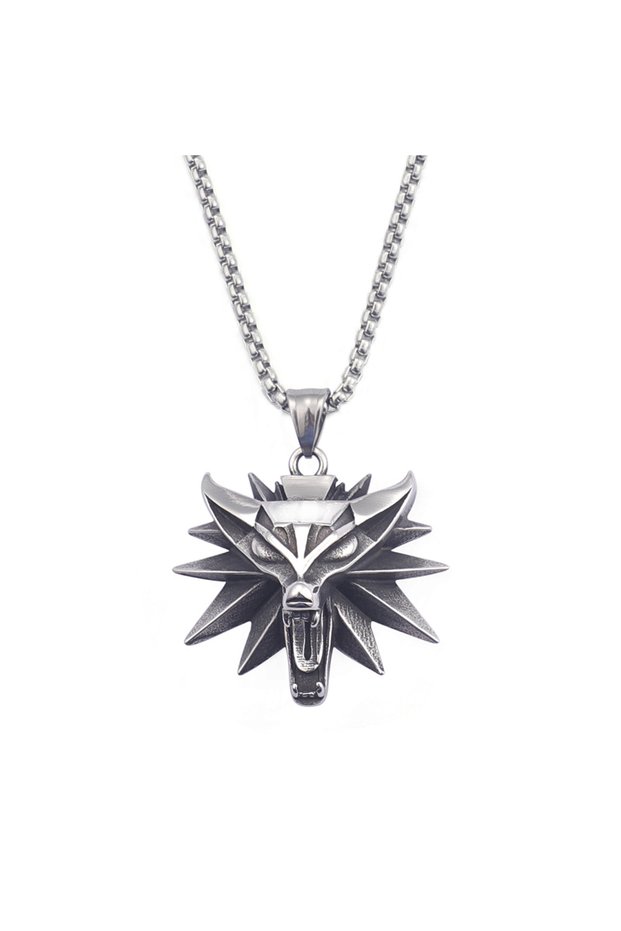 60cm Chain Vintage Punk Wolf Head Pendant Necklace For Men Boys Hip Hop Biker Jewelry Geralt of Rivi