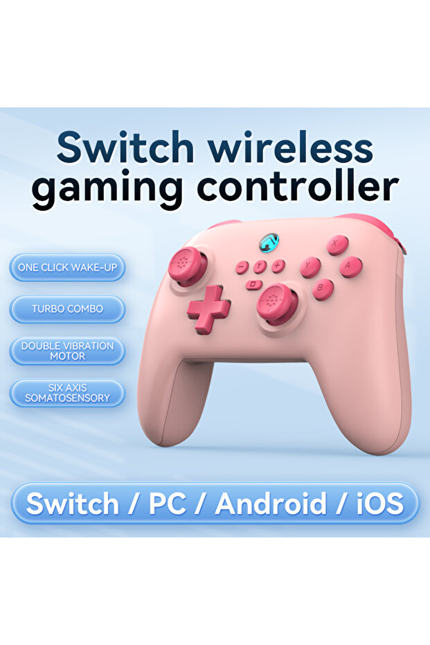 Pink Wireless Gaming Controller for Switch/PC/Android/iOS Bluetooth 6-Axis Gamepad with Motor Vibrat