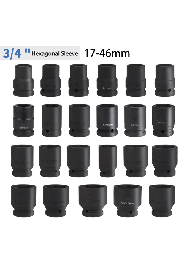 26mm Hexagonal Socket 17-46mm 3/4 Impact Wrench Socket Head Extended Hexagonal Wrench Heavy Duty Soc