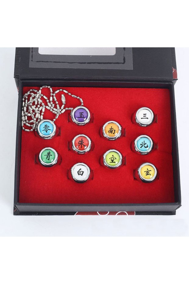 resizable BOX Anime Cosplay Ring Set Akatsuki Itachi Ring For Women Men Metal Finger Jewelry Accesso