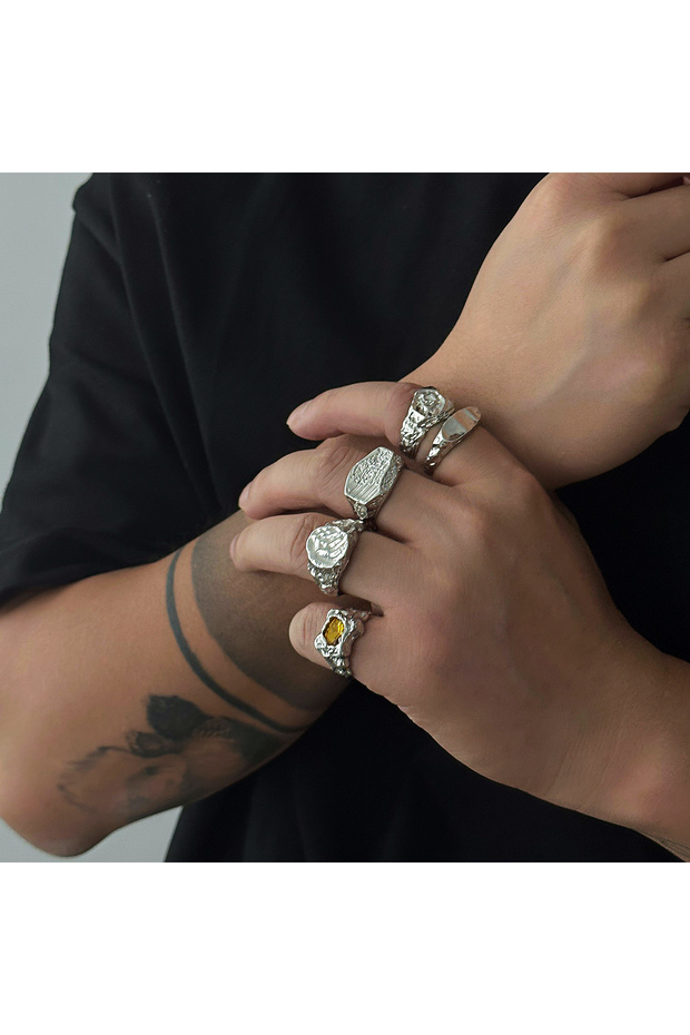 Silver Color Ingemark 5Pcs/Set Vintage Irregular Metal Texture Ring Men Trendy Creative Open Adjusta