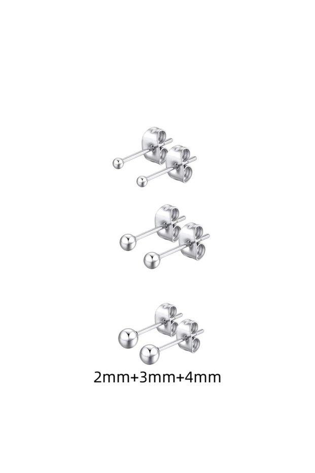 AED112-s 3 Pairs Fashion Style Stainless Steel Round Ball Stud Earrings For Women Men Classic Style