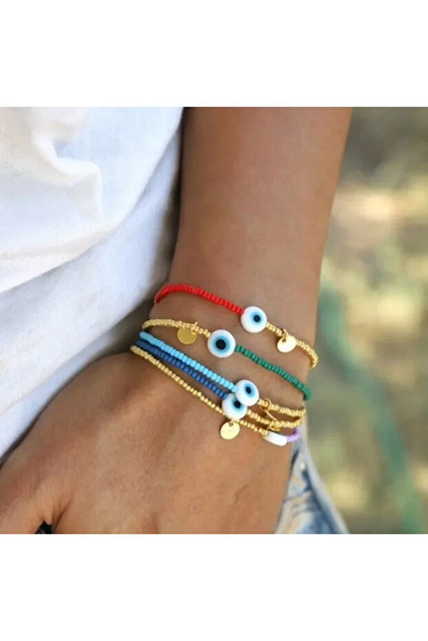 Light Blue CCGOOD Evil Eye Protection Bracelet 18K Gold Plated Miyuki Beads Stackable Jewelry for Wo