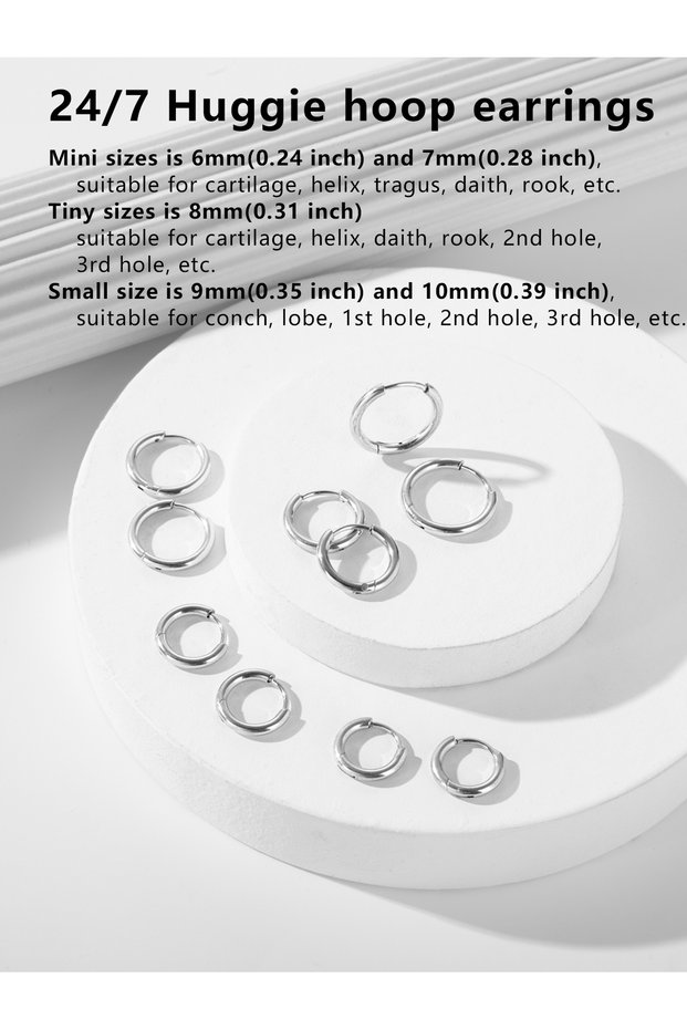 5 pairs silvery set 5 Pairs Small Hoop Earrings for Women: 18K Gold Plated Surgical Stainless Steel