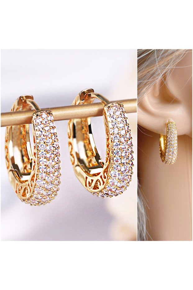 E2354 Huitan Luxury Paved CZ Hoop Earrings for Women Gold Color Hollow Out Design Temperament Female