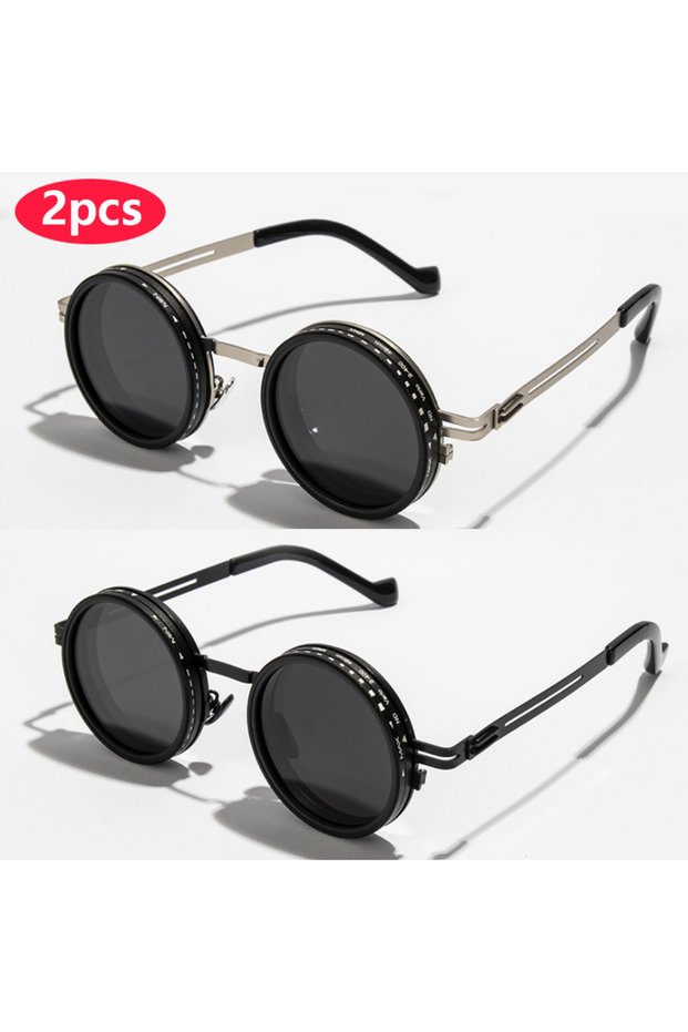 2pcs z01a Polarized Round Sunglasses ND9 Adjustable Dimming Sun Glasses Men Women Retro Punk Men's F