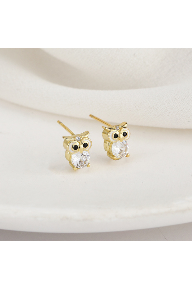 Gold Color Trendy Gold Color Owl Stud Earrings Funny Cute Night Owl Earrings Women for Dance Party C