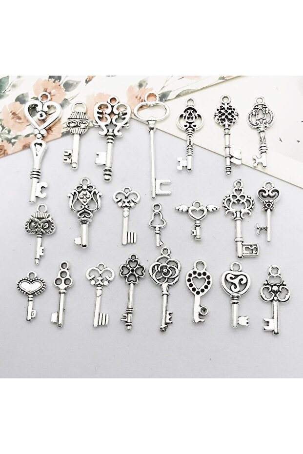 SN026-Small Key 20PCS Mixed Tibetan Silver Tool Christmas Cat Key Flower Music Pendant DIY Bracelet