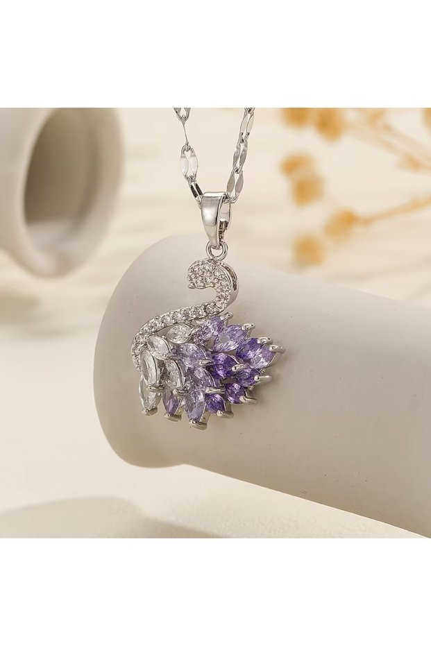 Imitation Rhodium Plated A Swan Necklace Pendant Made Of Copper And Inlaid With Zircon Series, A Swe