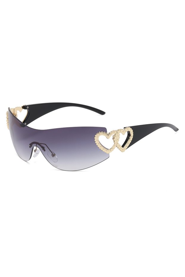 show as picture black grey Rimless Y2K Sunglasses Women Trendy Gradient 2000'S Wrap Around Sun Glass