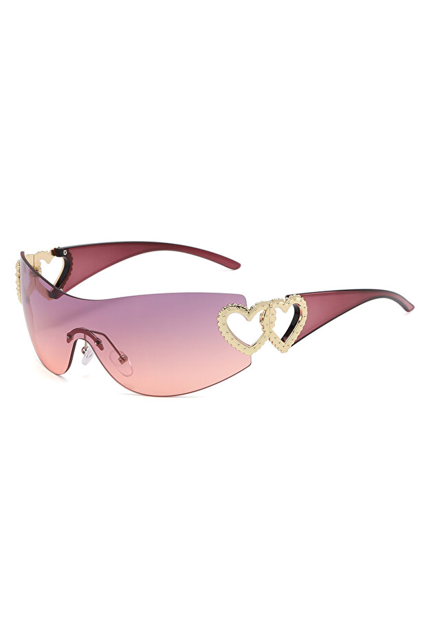show as picture purple pink Rimless Y2K Sunglasses Women Trendy Gradient 2000'S Wrap Around Sun Glas