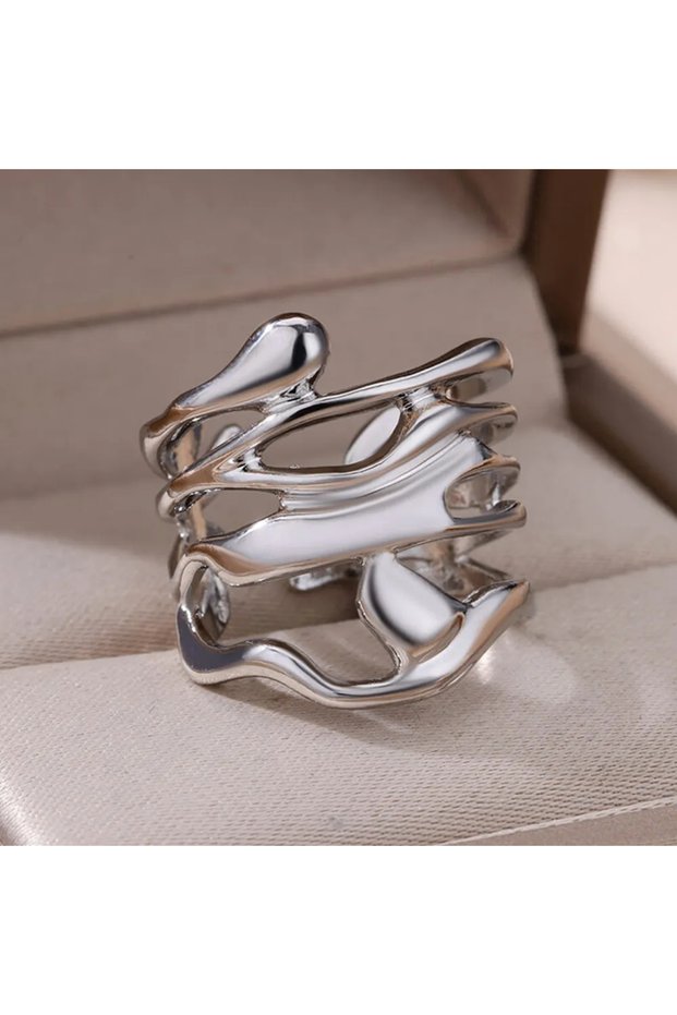resizable JZ5105P Stainless Steel Rings For Women Men Gold Color Hollow Wide Ring Female Male Party