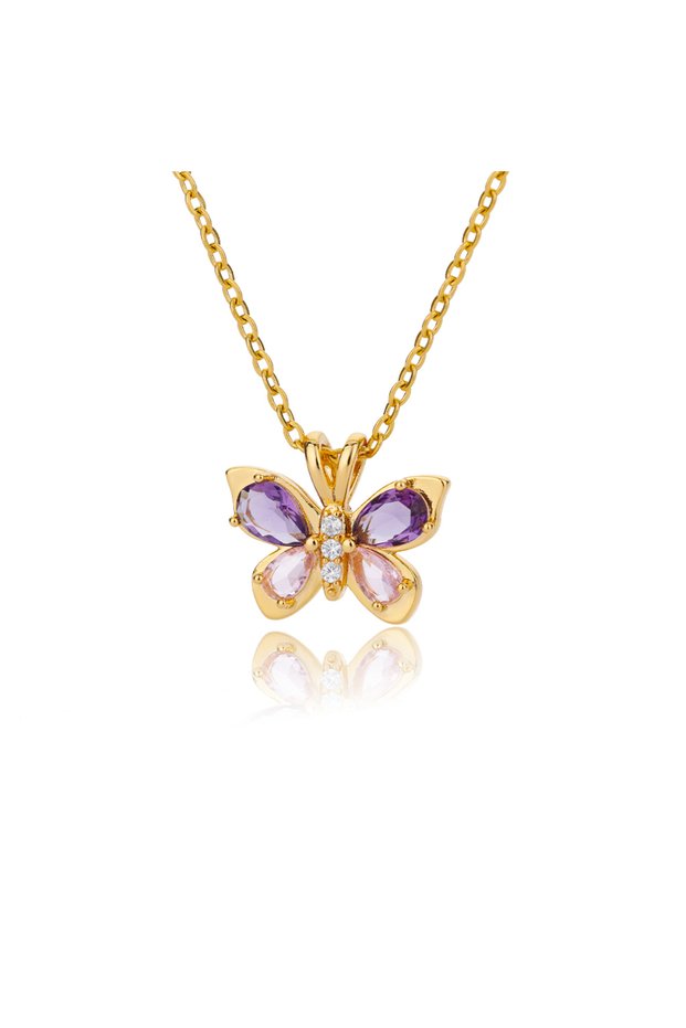 N03376G Cute Butterfly Necklace For Women Stainless Steel Crystal Purple Zircon Aesthetic Necklaces