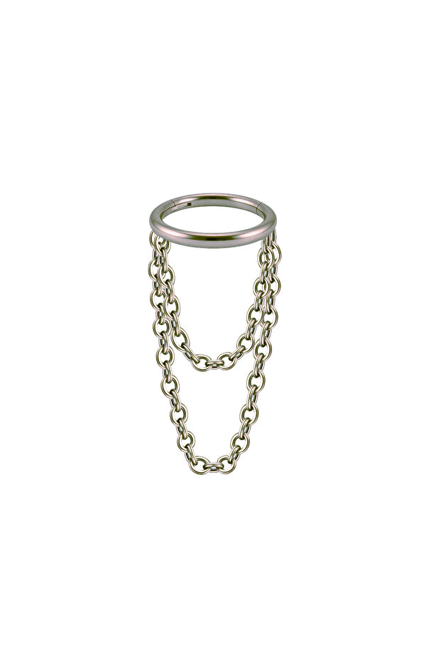 16G 1.2X8MM Nose Rings & Studs 1PC Silver 1PC Stainless Steel Double Row Chain Ear Conch Earring 16g
