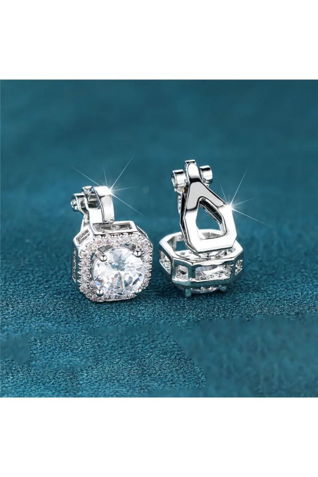 E10494-02-01 Female Cute Small Clip Earrings White Zircon Round Stone Earrings For Women Vintage Sil