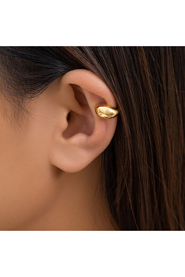 Single-Gold Color Salircon 1Pcs Punk Water Drop Half Empty Clip Earring Gothic C Shape Ear Cuff Stud
