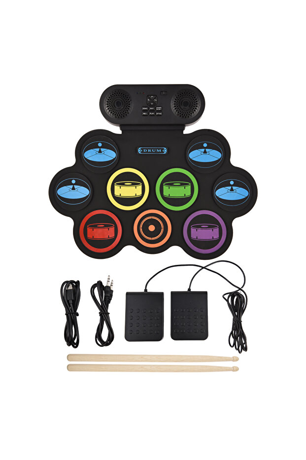 MULTI 9 Pads Electronic Drum Set Hand Roll Drum Set Supports DTX Gaming/BT Dual Speaker 7 Drum Style