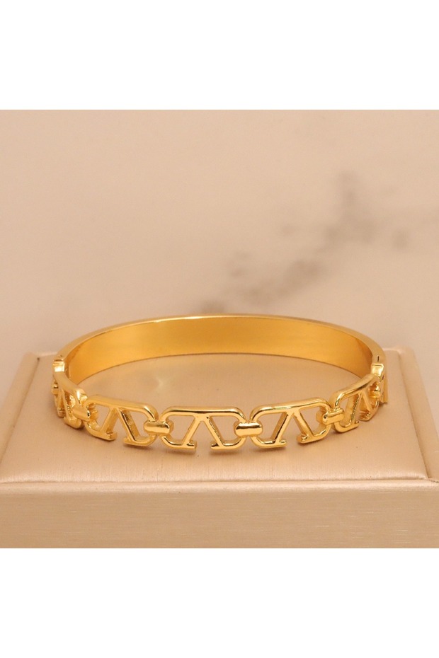 58-60mm Gold-color Stainless Steel Snap-on Bangles Women Gold Color Openwork Chain Bangles Fashion J