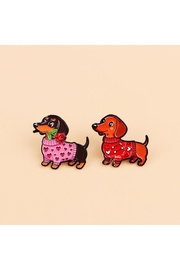 2pcs 2pcs Valentine's Day Dachshund Enamel Pin Set Cute Cartoon Dog Brooch for Backpack Lapel Gift f