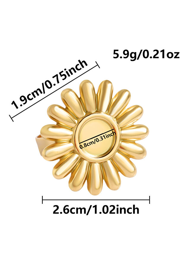J983-G 5pcs Large Size Stainless Steel Real Gold Plated Ring Rose Star Sun Oval Geometric Tray Openi