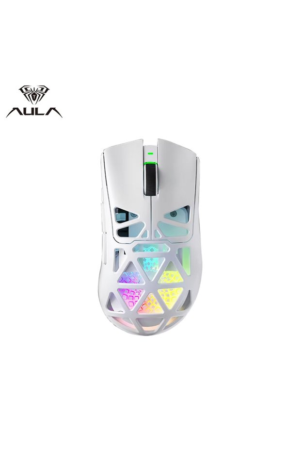 ماوس الألعاب اللاسلكي AULA SC620 باللون الأبيض، تصميم خفيف الوزن، تأثيرات إضاءة متعددة، قابل للتخصيص