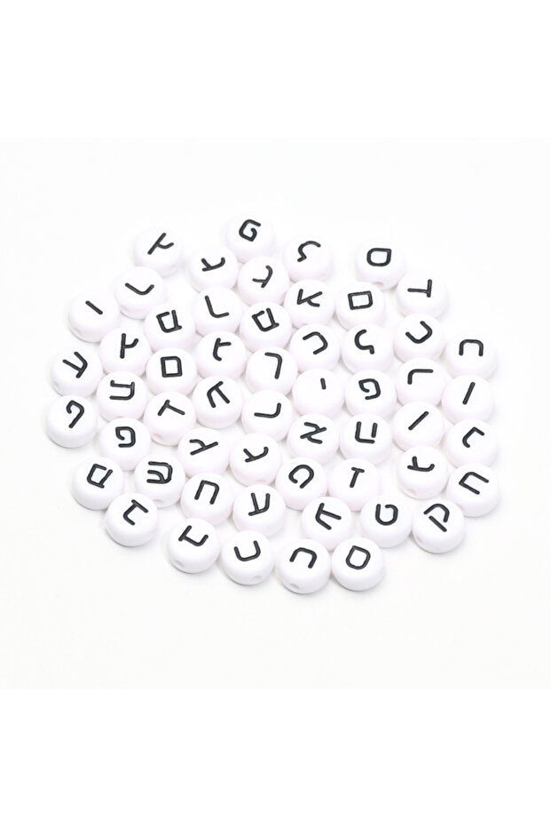 C03384 100pcs 7mm Mixed Hebrew Letter Beads Flat Alphabet Acrylic Spacer Beads For Diy Bracelet Neck
