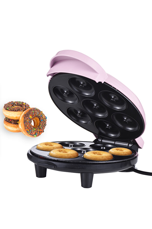 Pink 220V EU Dash Mini Donut Maker Machine Makes 7 Doughnuts 700W Double-sided Heating Non-stick Coa