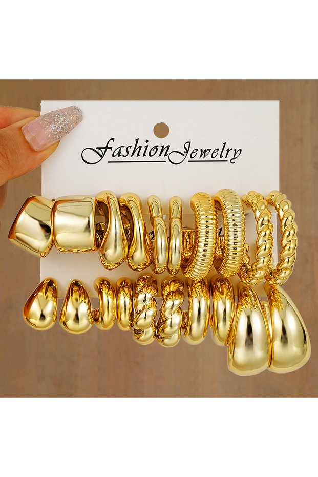 AYAGold 20Pcs/Set Vintage Gold Color Waterdrop Hoop Earring for Women Fashion Twist C-Shape Chunky C