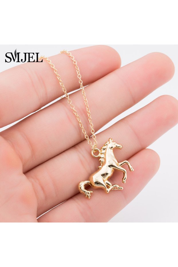 Gold-color SMJEL Men Necklace Horse Metal Racing Horse Pendants& Necklaces for Women Choker Chain Sl