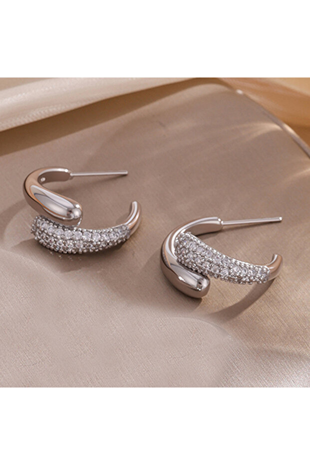 White Earring ZAKOL 3Pcs/Set Micro-inlaid Zircon Water Drop Open Bracelet Ring Earrings Set for Wome