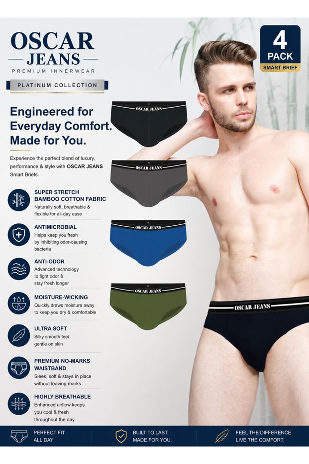 Platinum Collection Men's Underwear Briefs Cotton Bamboo Lycra Ultrasoft Breathable All-Day Comfort
