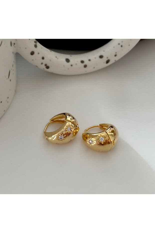 A Stainless Steel Smooth Star Zircon Hoop Earrings for Women Girls Metal Chunky Ear Buckle Jewelry