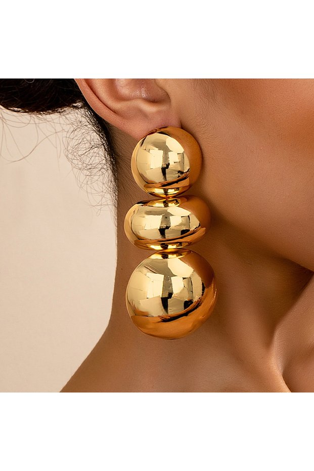 Gold-color A Pair of Women's Earrings, Exaggerated Glossy Geometric Round Stud Earrings, Suitable fo