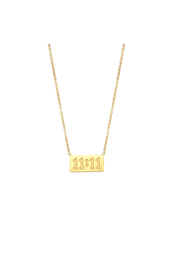 Gold Necklace 11:11 Rectangle Pendant Plate Necklace Fine Polished Stainless Steel 18K Gold Plated N