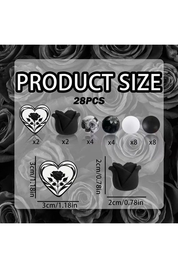 28PCS-set 3 25/28PCS Black and White Heart-Shaped Silicone Bead Set, Perfect for DIY Handmade Keycha