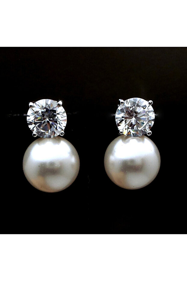 E2144 Huitan Dainty Women Imitation Pearl Stud Earrings Silver Color Eternity Wedding Earrings Daily