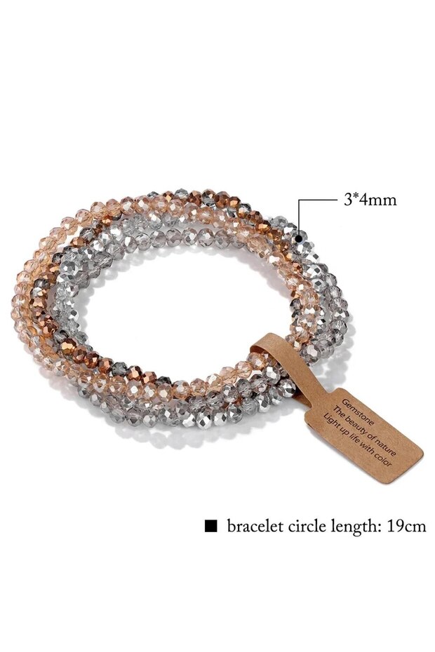 ASL70055D 4 Pieces Set Faceted Glass Beads Stretch Bracelet AB Effected Glass Beads Multi Color Elas
