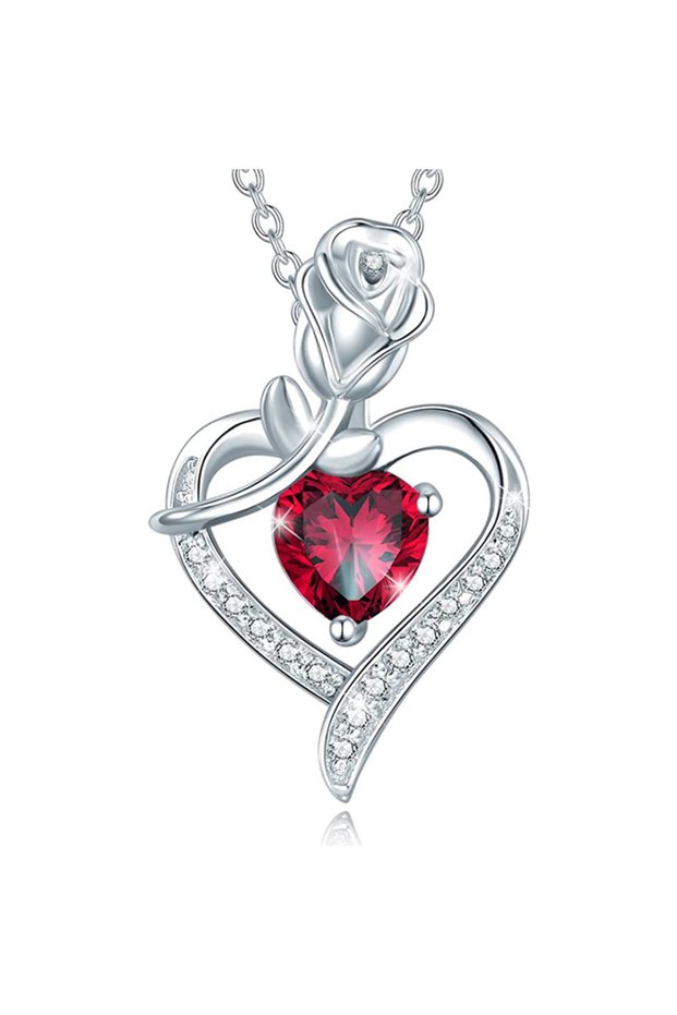 XL905 Huitan Red Heart CZ Pendant Necklace with Rose Flower Anniversary Gift for Lover/Mom 2023 New