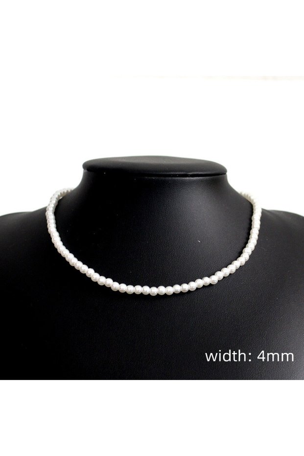 4mm New Trendy Imitation Pearl Necklace Men Temperament Simple Handmade Strand Bead Necklace For Wom