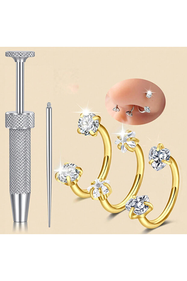 C-shaped and spiral Face 18G 1.0x8mm Nose Rings & Studs B 5pcs Gold Horseshoe Nose Ring 18g Double G