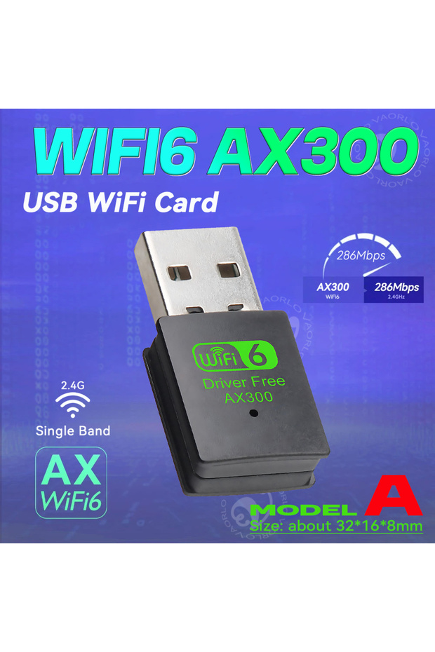 نموذج A 1 قطعة VAORLO واي فاي 6 محول USB AX300 بطاقة الشبكة ميني USB دونجل 2.4 جيجا هرتز 802.11AX اللاسلكية D