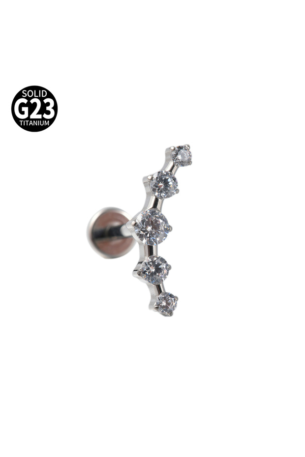 Geometric Ears 1.2X8mm Silver G 1PC G23 Solid Titanium CZ Flower Moon Cartilage Earring Stud Interna