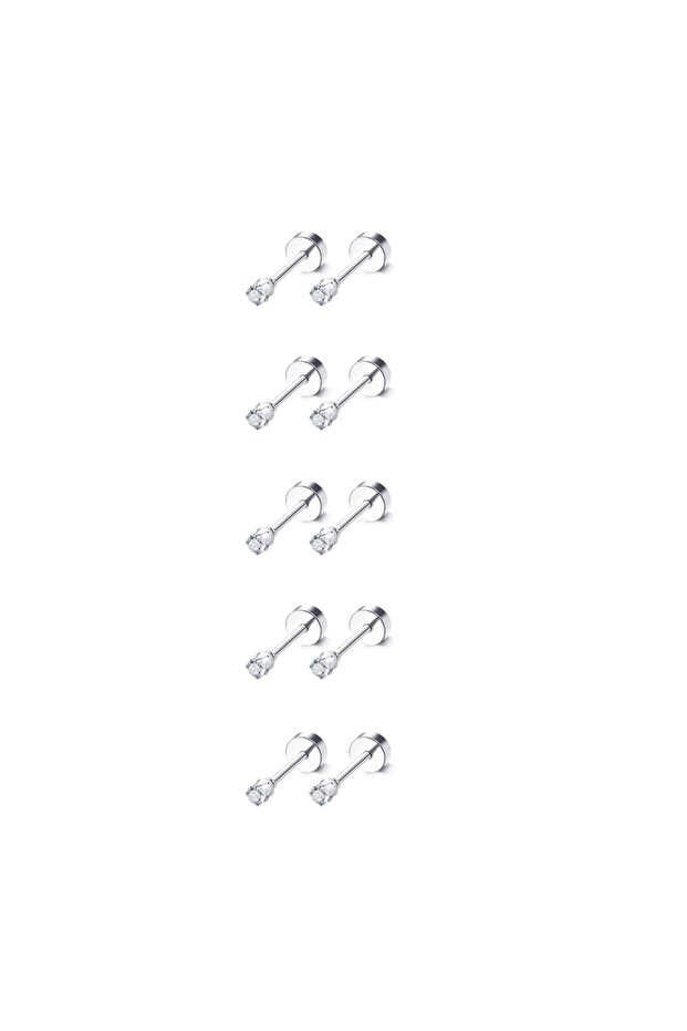 5Pairs CZ 2mm Steel 15 Pairs Tiny Surgical Steel Gold Stud Earrings, Comfortable Screw Back Flat Bac