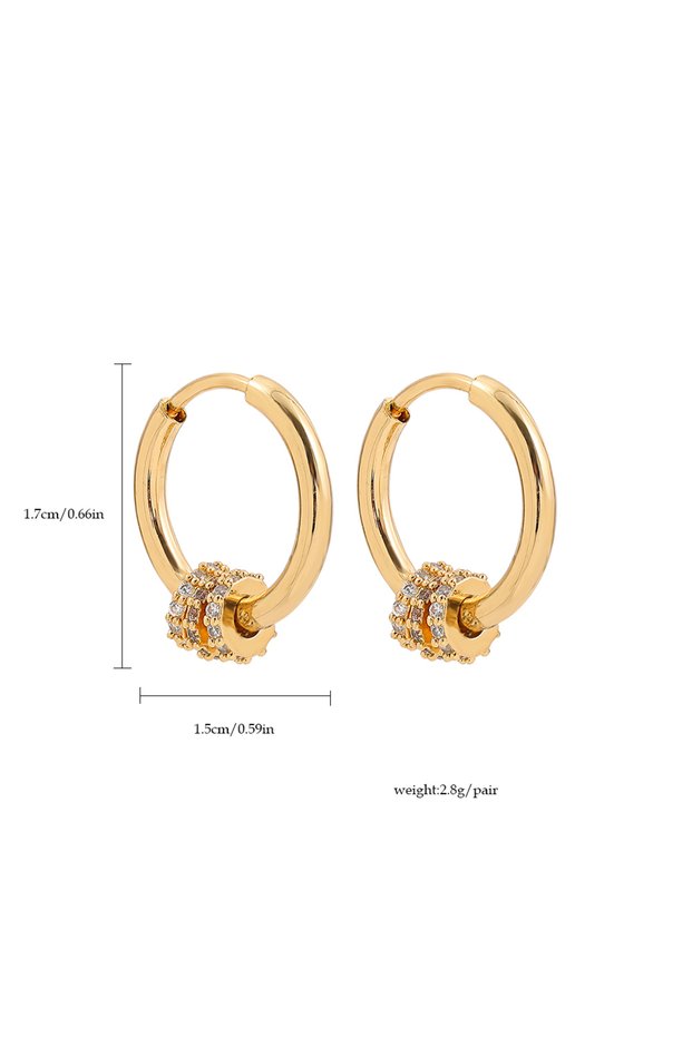 Gold Trendy Small Round Gold Color Stainless Steel Huggies Hoop Earrings for Women Zirconia CZ Tripl