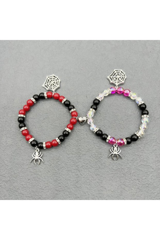 Red and black Spider Matching Friendship Bracelets For Couples Spider Charm Bracelets Magnetic Frien
