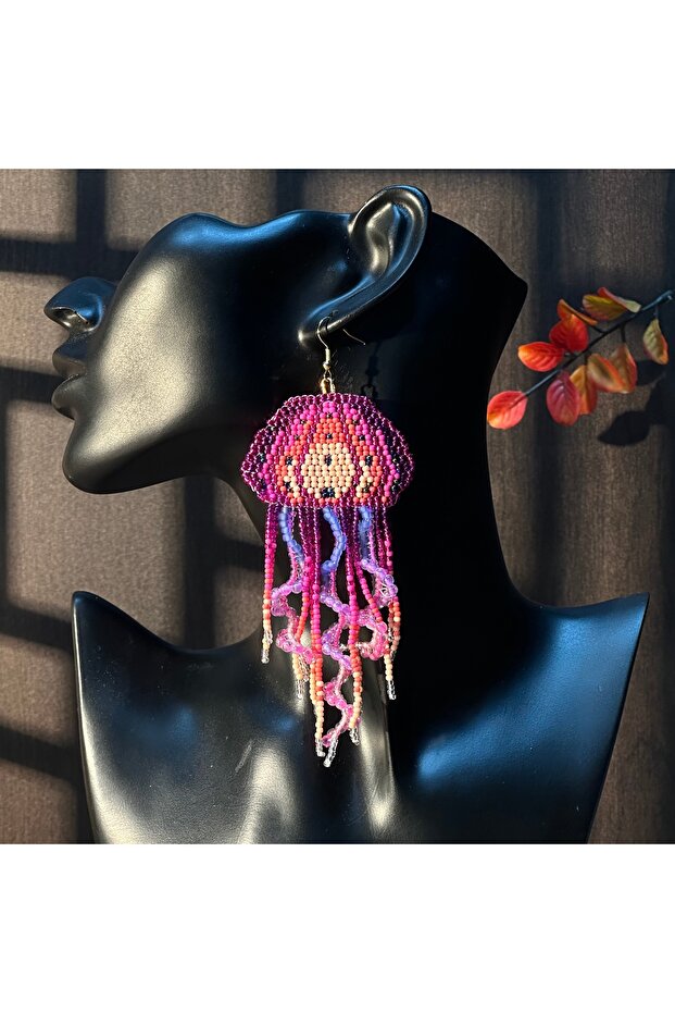 Rose Red Colorful Jellyfish Beaded Earrings Creative Design Bohemian Seed Bead Dangle Earrings Handc